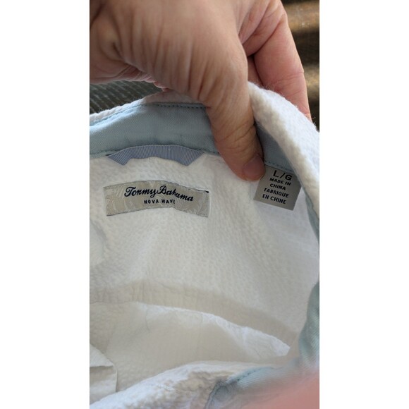 Tommy Bahama Nova Wave Button Up Shirt Large Seersucker Camp White Resort Wear - Picture 7 of 12